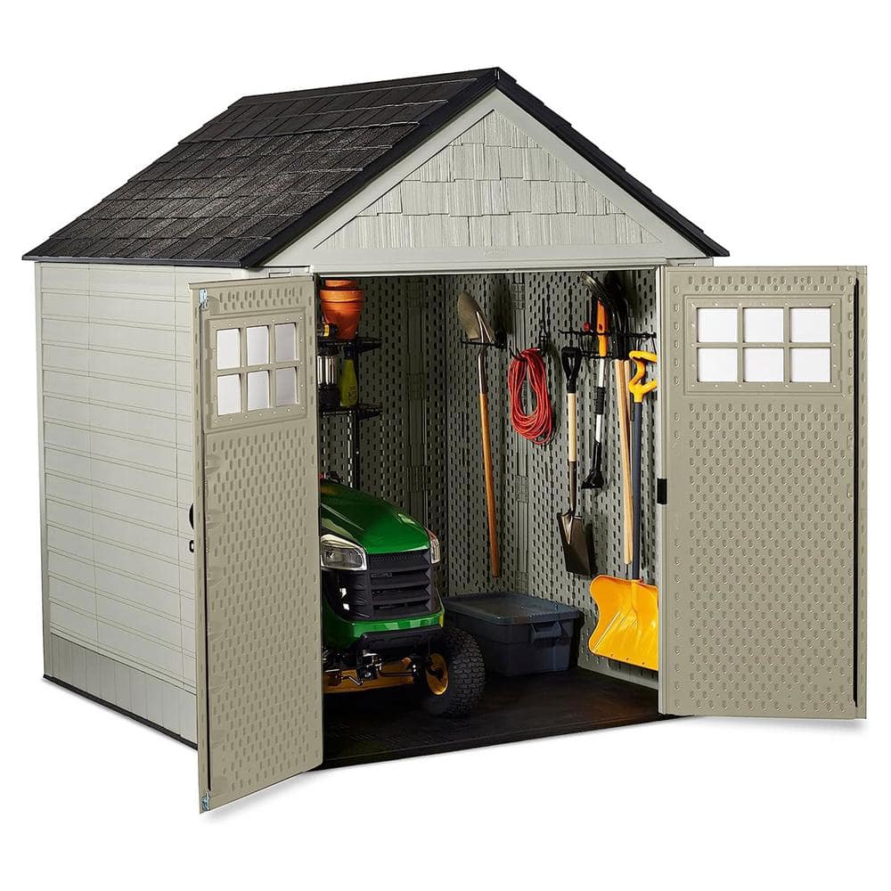Beige 7' x 7' Resin Outdoor Storage Shed with Windows