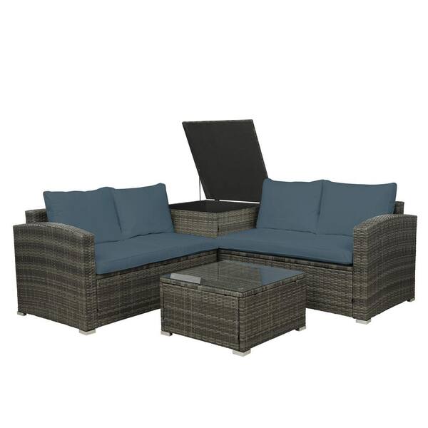 Unbranded 4-Piece Wicker Patio Conversation Set with Gray Cushions