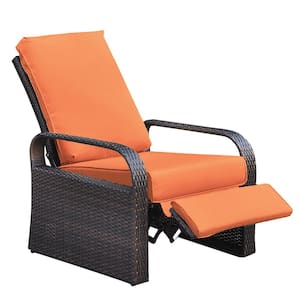 Wicker Outdoor Patio Adjustable Recliner Chair Orange Thick Cushions, All-Weather Wicker Rust-Resistant Aluminum Frame