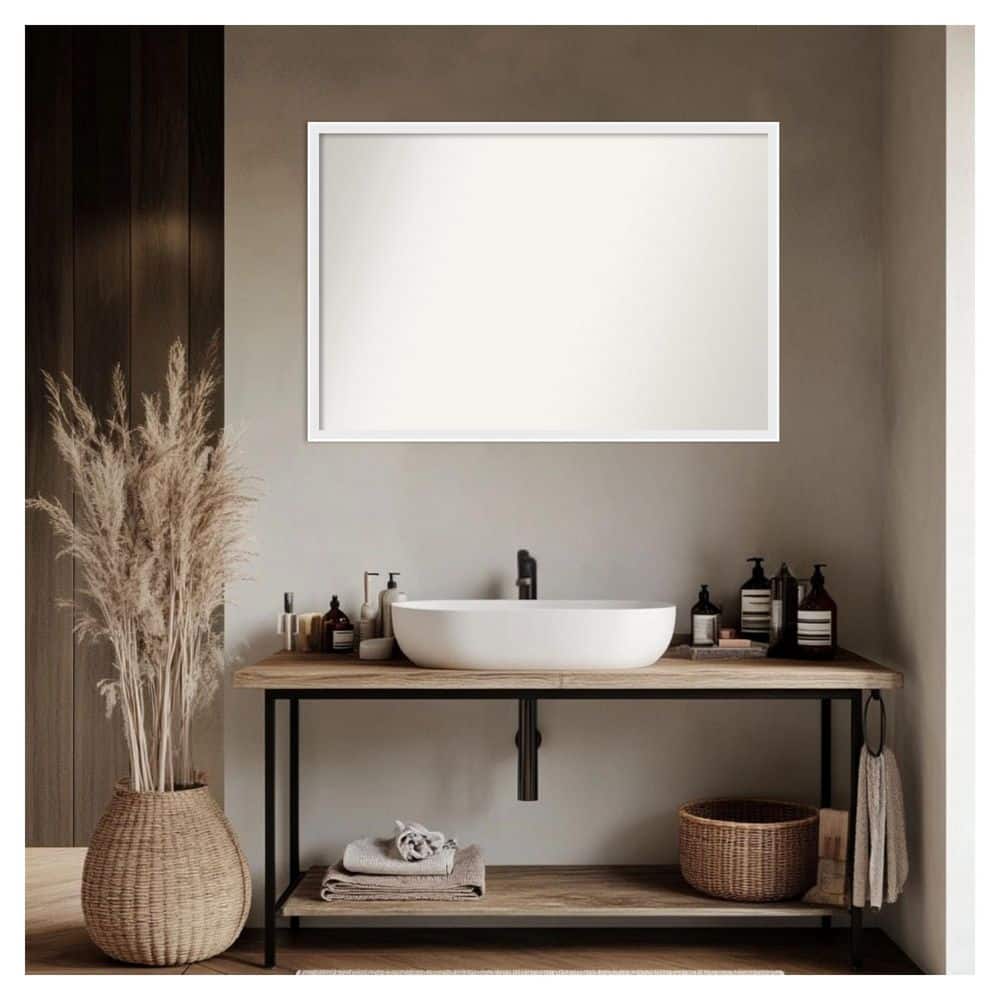 Incline White 37.5 in. x 25.5 in. Non-Beveled Modern Rectangle Wood Framed Bathroom Wall Mirror price history on PriceWatchPro