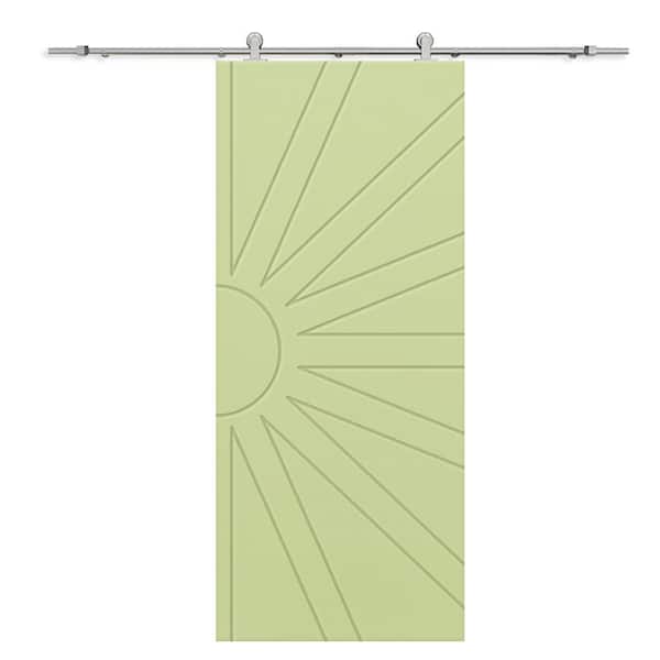 CALHOME 30 in. x 96 in. Sage Green Stained Composite MDF Paneled Interior Sliding Barn Door with Hardware Kit