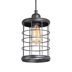 1-Light Antique Brushed Silver Indoor Mini Pendant Light Farmhouse Perfect for Kitchen, Dining Room, and Living Room