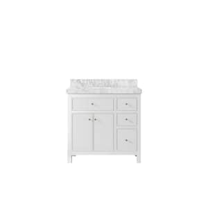 Sonoma 36 in. W x 22 in. D x 36 in. H Left Offset Sink Bath Vanity in White with 2" Carrara Marble Top