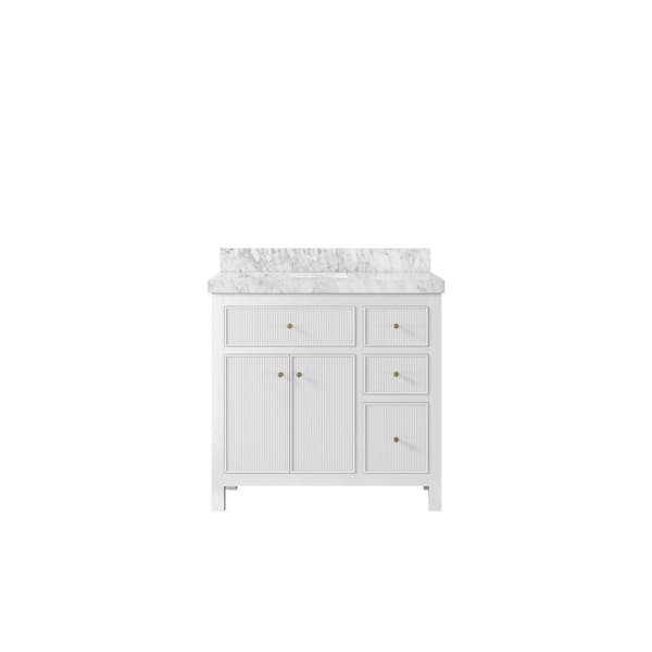 Willow Collections Sonoma 36 in. W x 22 in. D x 36 in. H Left Offset Sink Bath Vanity in White with 2" Carrara Marble Top
