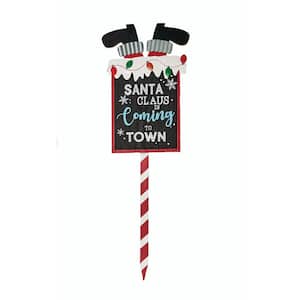 36 in. Wood Santa Coming To Town Stake