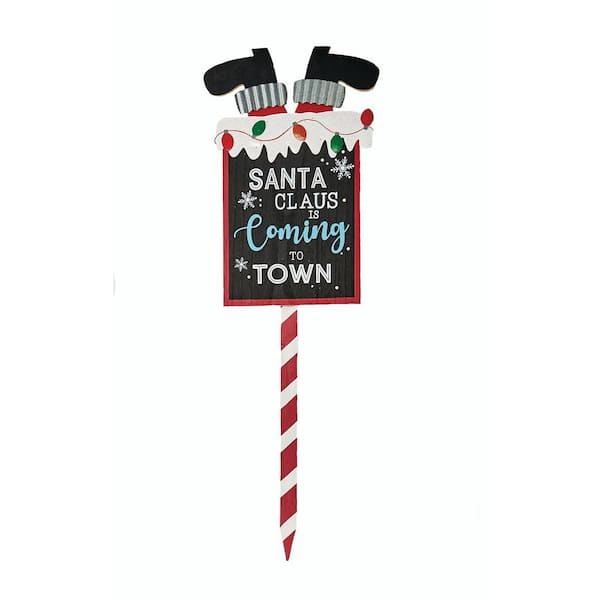 Worth Imports 36 in. Wood Santa Coming To Town Stake