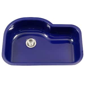 Porcela Series Undermount Porcelain Enamel Steel 31 in. Offset Single Bowl Kitchen Sink in Navy Blue