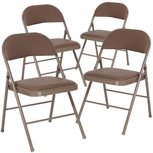 Beige Metal Folding Chair (4-Pack)
