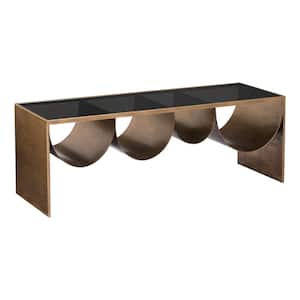 Reed 47.2 in. Brass Rectangle Tempered Glass Coffee Table