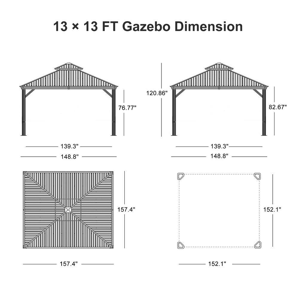 Grey 13' x 13' Gazebo with Galvanized Steel Roof and Curtains