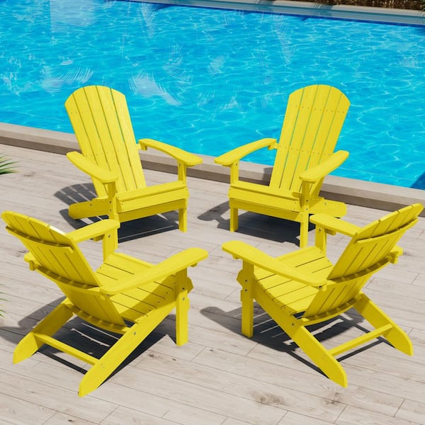 Classic Yellow Plastic Outdoor Patio Adirondack Chair (Set of 4)