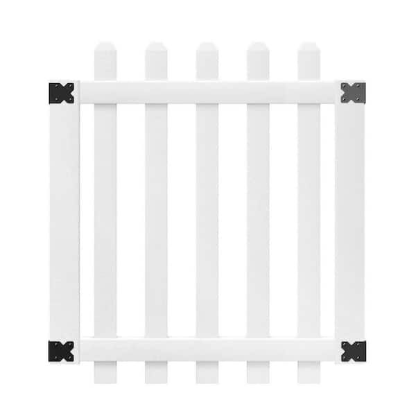 Veranda 3-1/2 ft. W x 4 ft. H White Vinyl Glendale Spaced Picket Fence Gate with 3 in. Dog Ear Fence Pickets