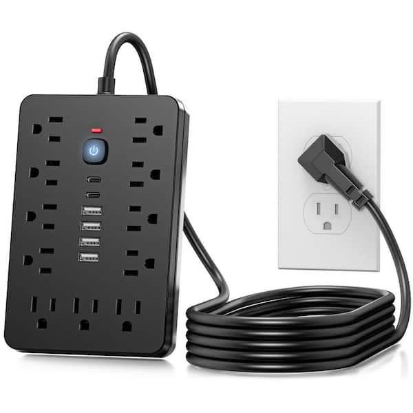 11-Outlet Power Strip Surge Protector with 6 USB Ports and 6 ft. Flat Plug Cord, Black