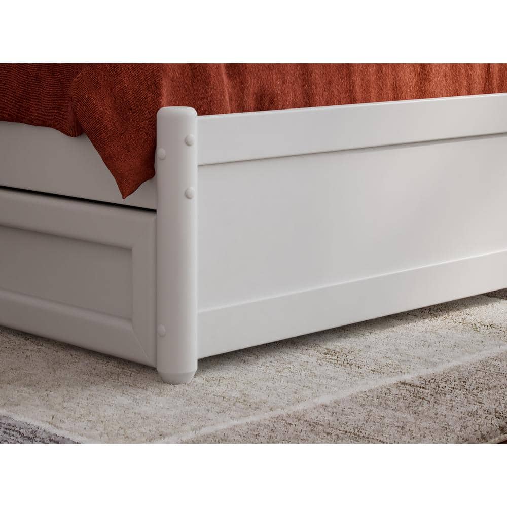 Barcelona White Full Wood Platform Bed with Twin Trundle