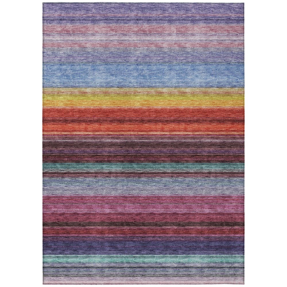 Lavender Multi-Stripe Flat Woven Synthetic Indoor/Outdoor Rug 5' x 7'