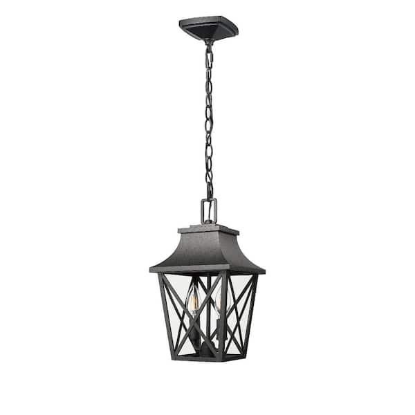 74 in. 2-Light Black Dimmable Outdoor Hardwired Pendant Light with Clear Glass and No Bulbs Included