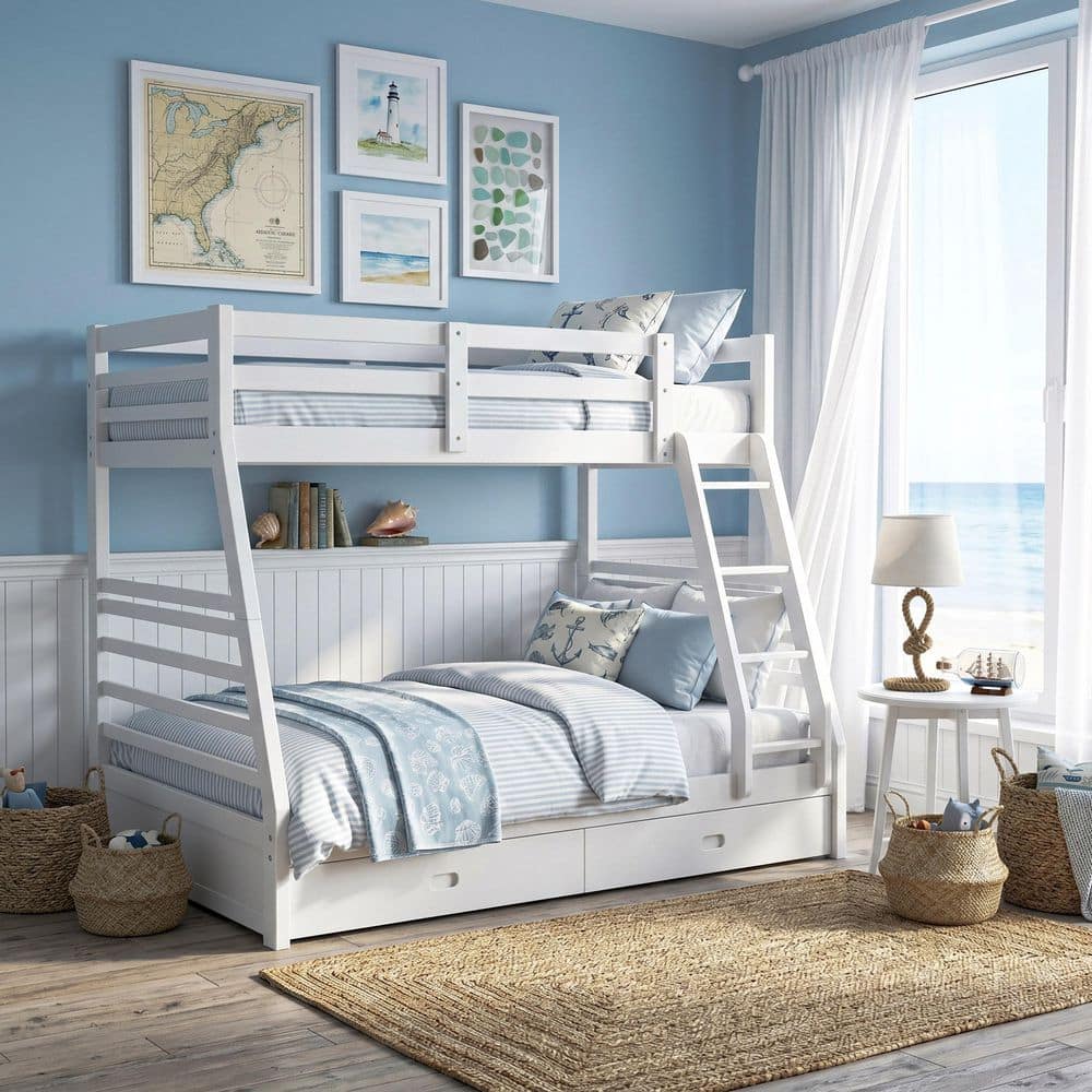 Furniture of America Daxter White Twin Over Full Bunk Bed With