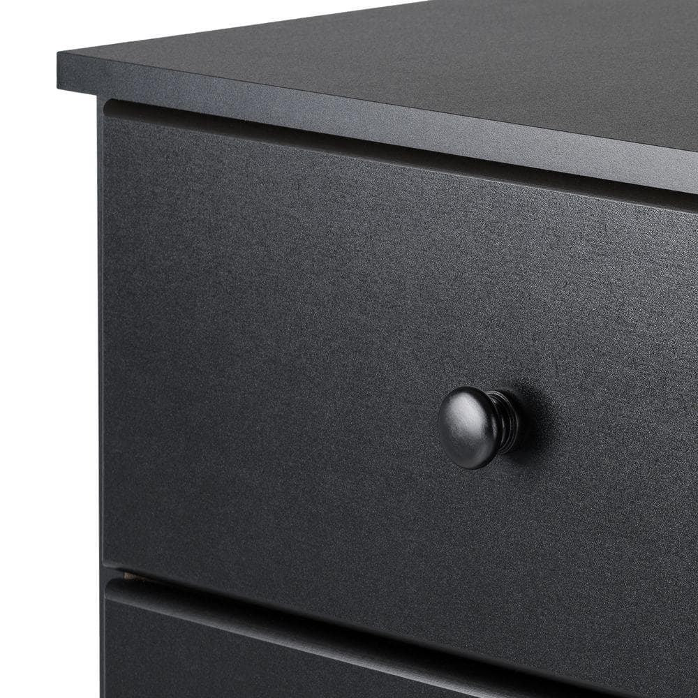 Sleek Deep Black Tall Dresser with Crystal Knobs and Spacious Drawers