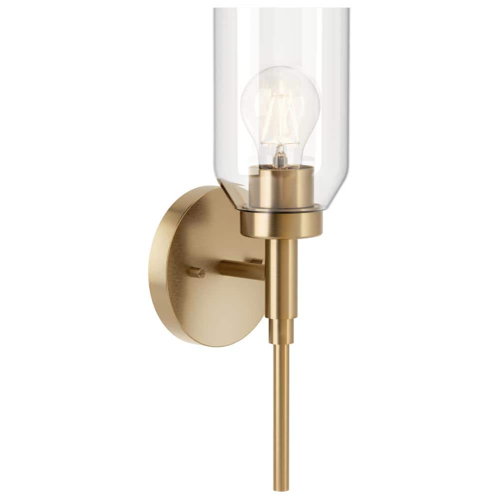 KICHLER Madden 1-Light Champagne Bronze Modern Bathroom Indoor Wall Sconce Light with Clear ...