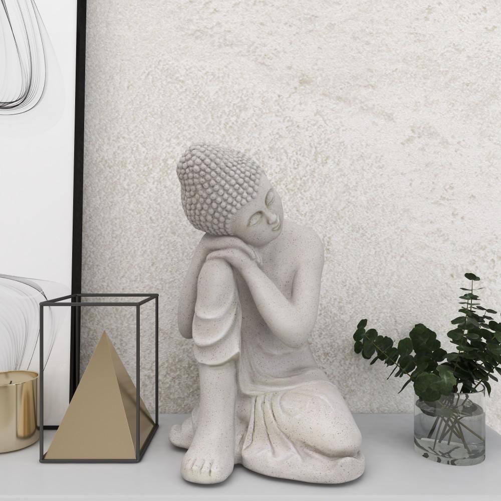20" Gray Magnesium Oxide Meditating Buddha Garden Sculpture