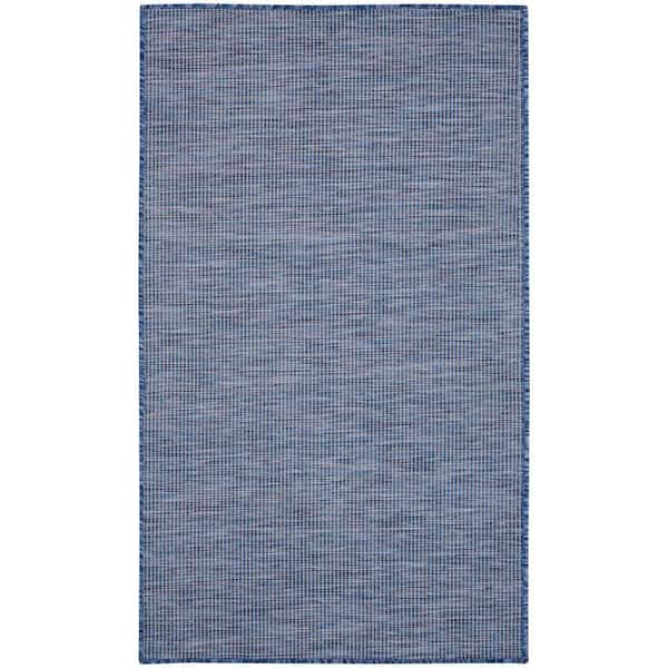 Nourison Positano Navy Blue 3 ft. x 5 ft. Solid Contemporary Indoor/Outdoor Patio Kitchen Area Rug