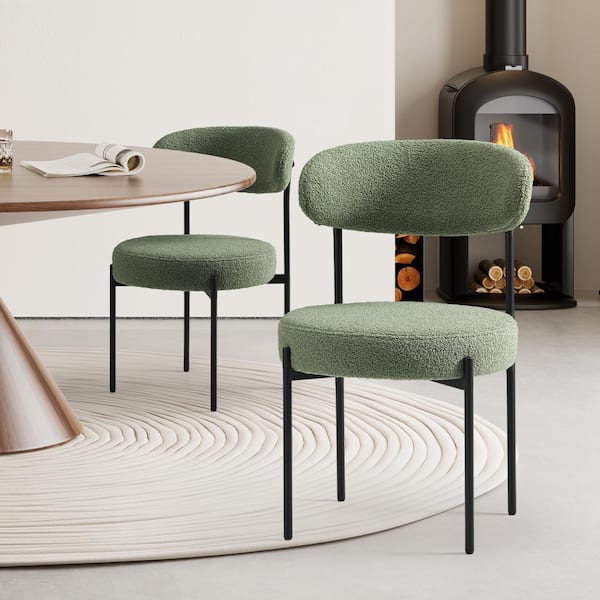 WESTINFURNITURE Bayville Modern Sherpa Upholstered Metal Frame Side Dining Chair (Set of 2) in Ice Green