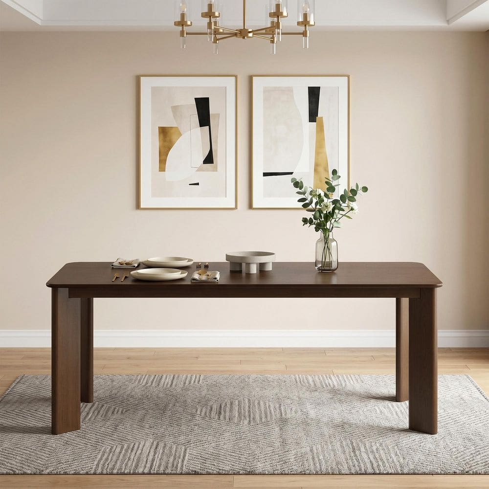 Dovelina George Modern Rectangle Walnut Wood Top 79 in. 4 Legs