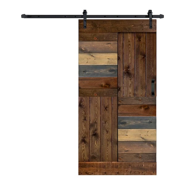 ISLIFE S Series 42 in. x 84 in. Multicolour Finished DIY Solid Wood Sliding Barn Door with Hardware Kit