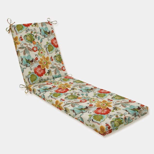 Pillow Perfect Floral 23 x 30 Outdoor Chaise Lounge Cushion in Ivory Alastriste