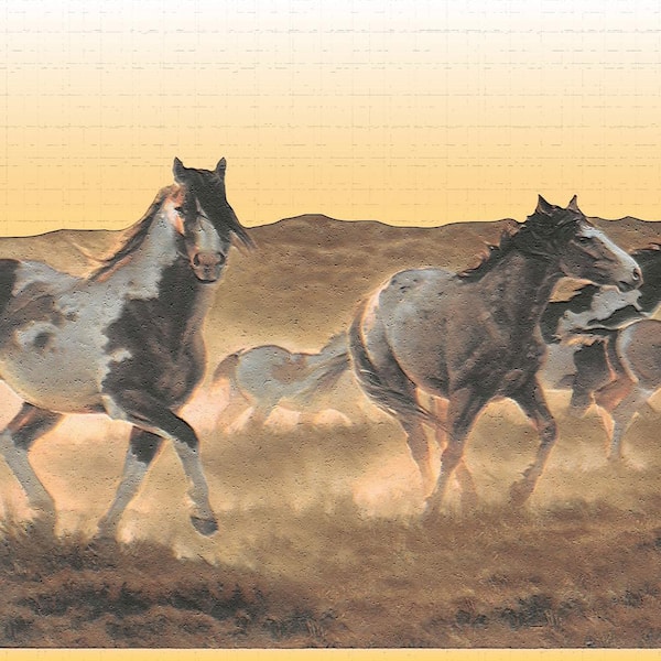 Dundee Deco Falkirk Dandy II White Brown Horses Nature Peel and Stick Wallpaper Border