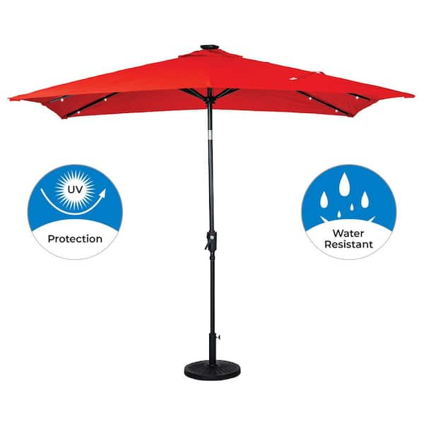 Sun-Ray 9 ft. x 7 ft. Rectangular Solar Lighted Market Patio Umbrella in Ruby Red