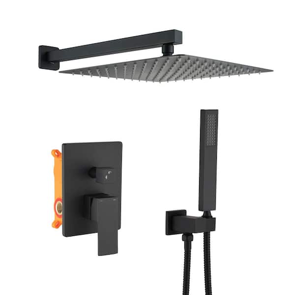Hlihome 1-Spray Patterns with 2.5 GPM 12 in. Wall Mount Dual Shower Heads in Matte Black