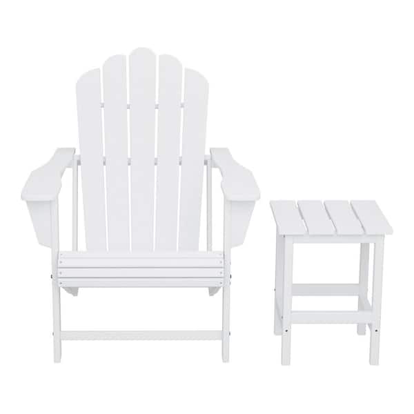 WESTIN OUTDOOR Aderson 2-Piece All Weather Fade Resistant Outdoor Patio HDPE Adirondack Chair with Cupholder and Side Table in White