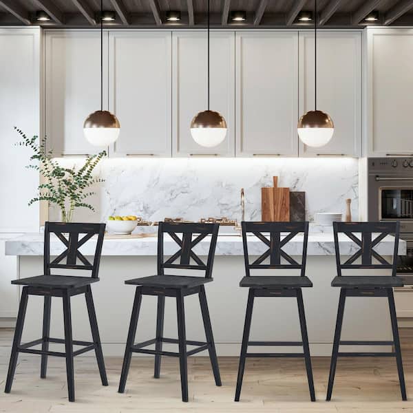 4PCS 43 in. High back Swivel Bar Stools 29'' Counter Height Chairs w/Footrest Black