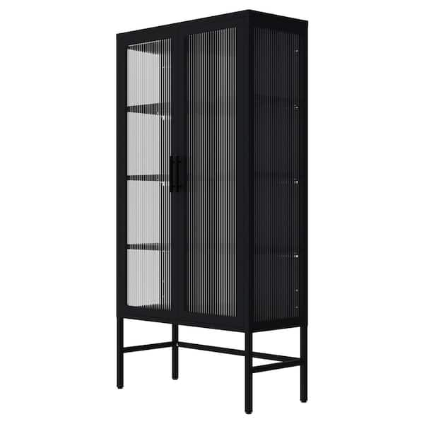 Tatahance Black Tall Storage Sideboard Cabinet with Glass Door ...