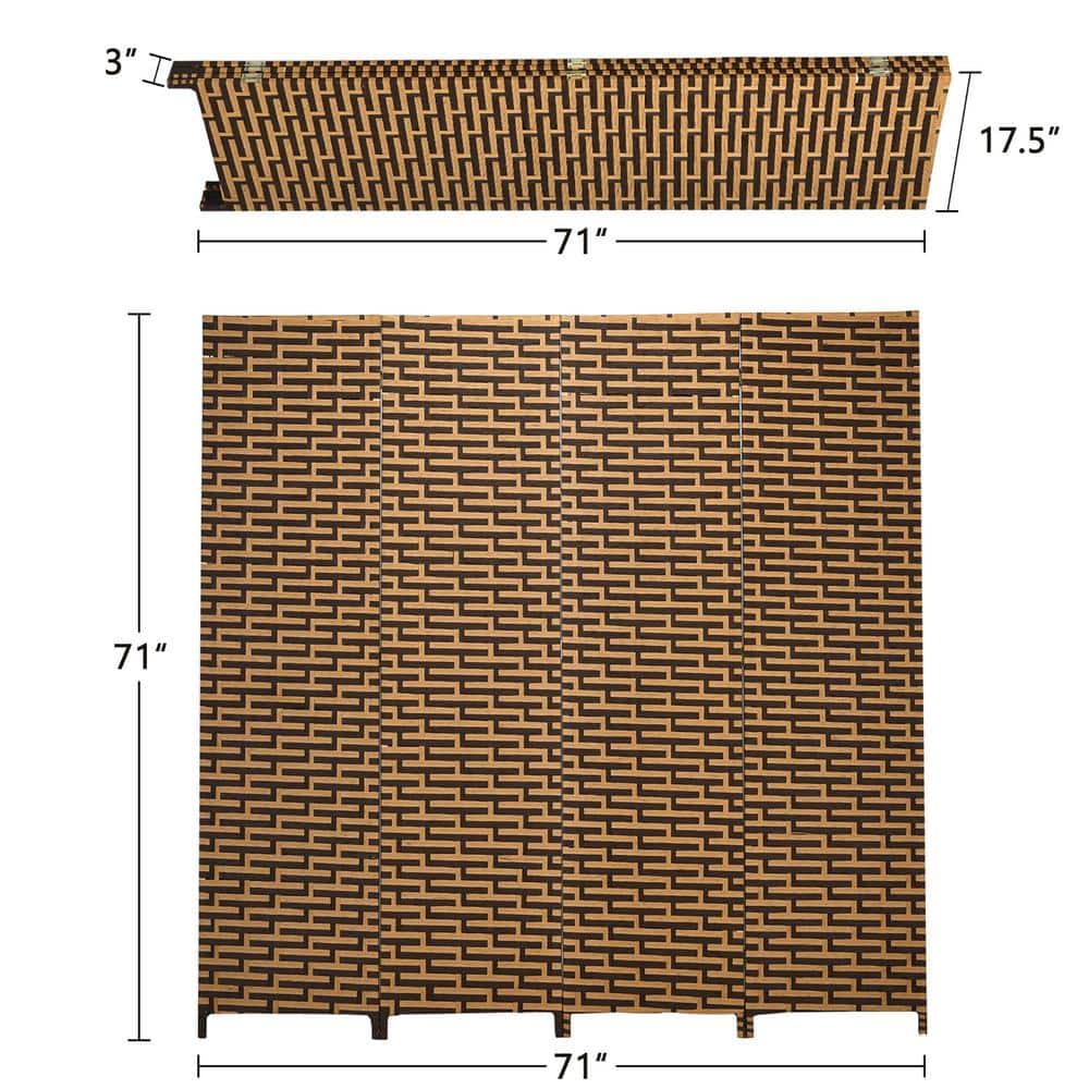 Rustic Yellow and Brown 4-Panel Folding Room Divider