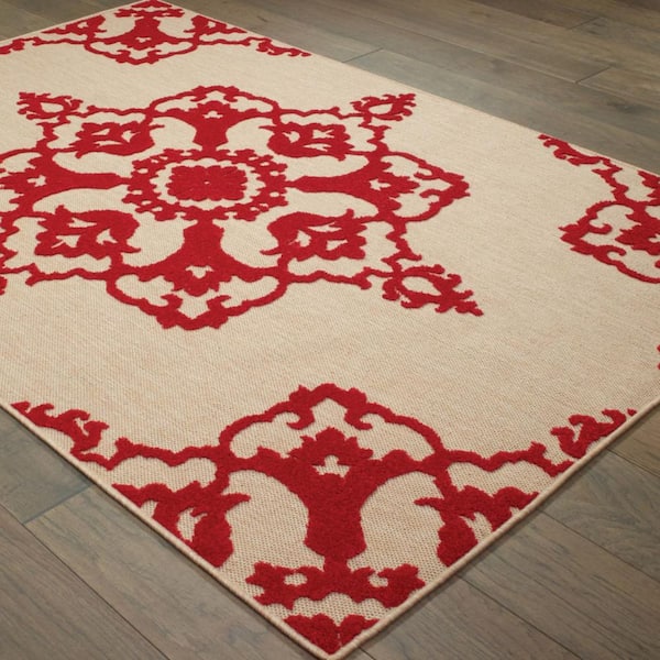 Red 7 ft. x 10 ft. Loomed Oriental Polypropylene Rectangle Indoor/Outdoor Area Rug