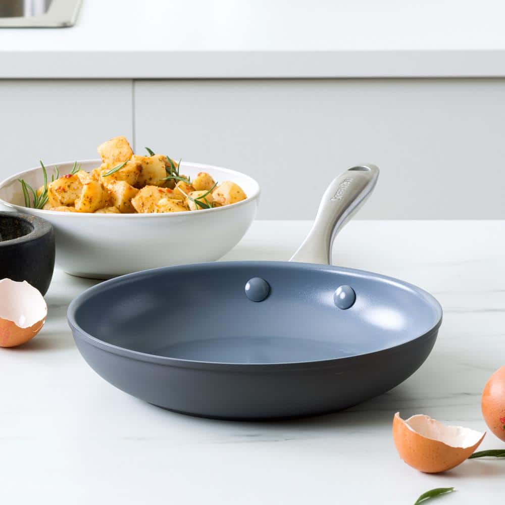 8" Gray Aluminum Ceramic Nonstick Fry Pan with Stainless Steel Handle