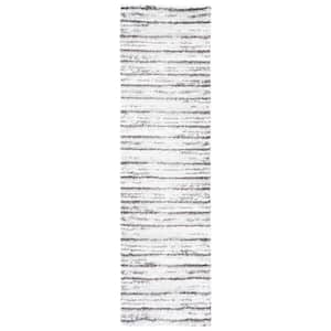 Berber Shag Grey/Dark Grey 2 ft. x 8 ft. Solid color Striped Runner Rug