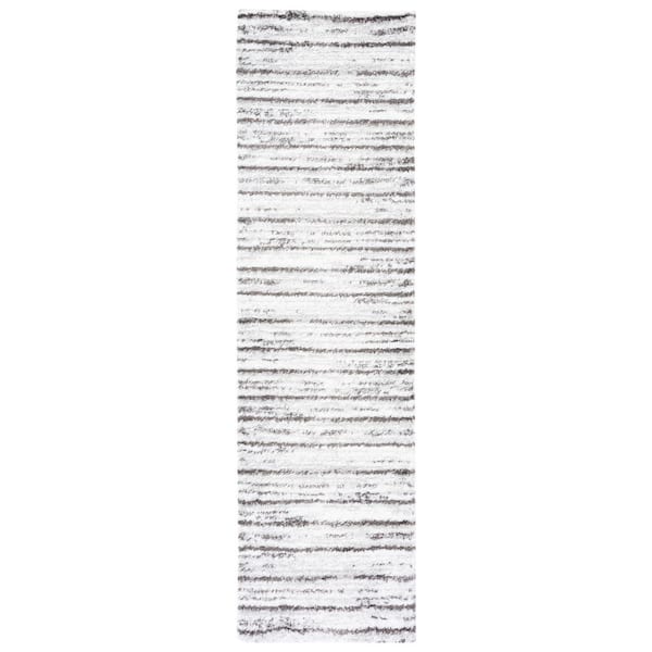 SAFAVIEH Berber Shag Grey/Dark Grey 2 ft. x 8 ft. Solid color Striped Runner Rug