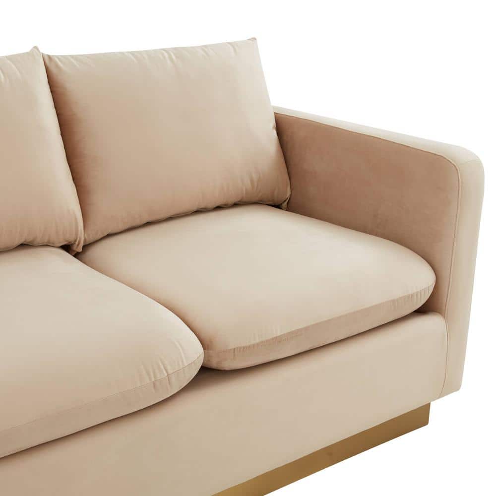 Beige Tufted Velvet Lawson Sofa with Removable Cushions