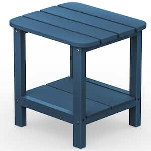 17.7 in. x 15 in. x 17.7 in. Double Deck Design Blue High Density Plastic Side Table for Patio Garden and Outdoor