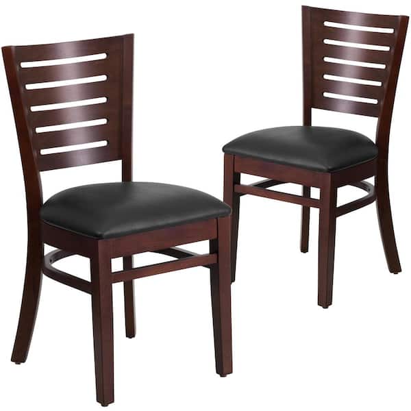 Carnegy Avenue Black Vinyl Seat/Walnut Wood Frame Restaurant Chairs (Set of 2)