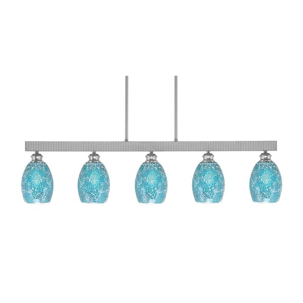 Unbranded Albany 60-Watt 5-Light Brushed Nickel Linear Pendant Light with Turquoise Fusion Glass Shades and No Bulbs Included