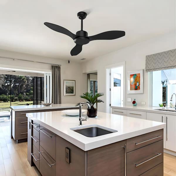 TOZING 48 in. Indoor Modern Windmill Black Low Profile Semi Flush Mount Ceiling Fan without Light with Downrod Remote Control