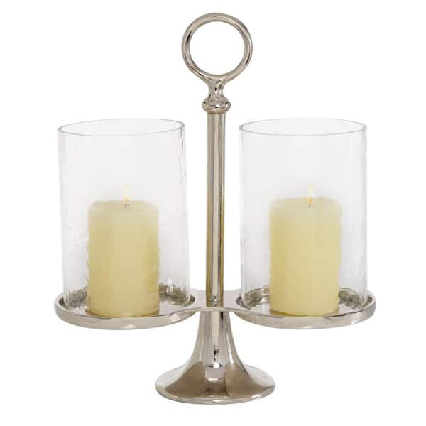 Litton Lane Silver Aluminum Traditional Candle Holder Hurricane Lamp 55379  - The Home Depot