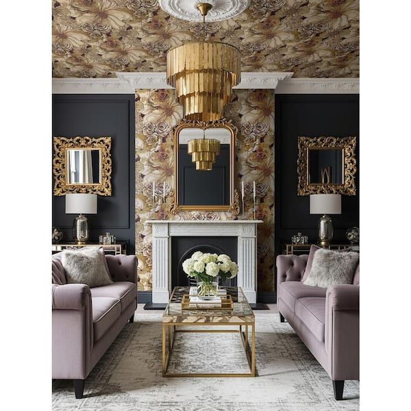 30.75 sq. ft. Metallic Bronze and Wine Ink Rose Vinyl Peel and Stick Wallpaper Roll