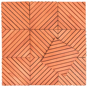 12-Diagonal Slat Eucalyptus Interlocking Deck Tile (Set of 10 -Tiles)