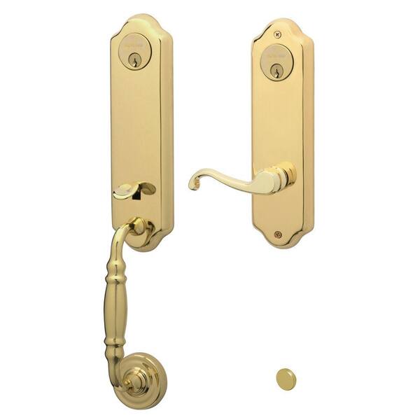 Schlage Florence Handleset with Callington Interior Lever Right Hand Bright Brass - Double Cylinder-DISCONTINUED