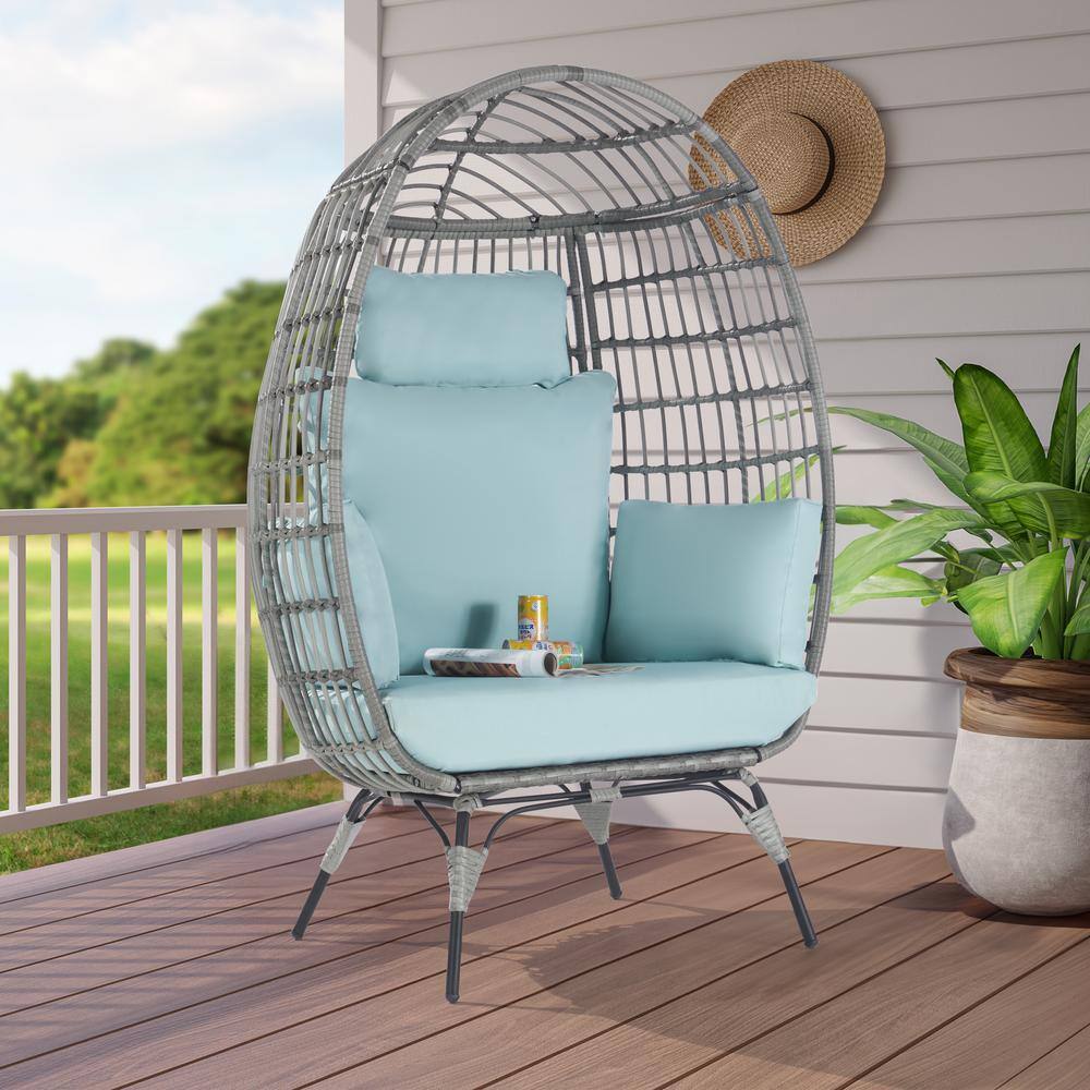 Oversized Outdoor Gray Rattan Egg Chair Patio Chaise Lounge Indoor Living R